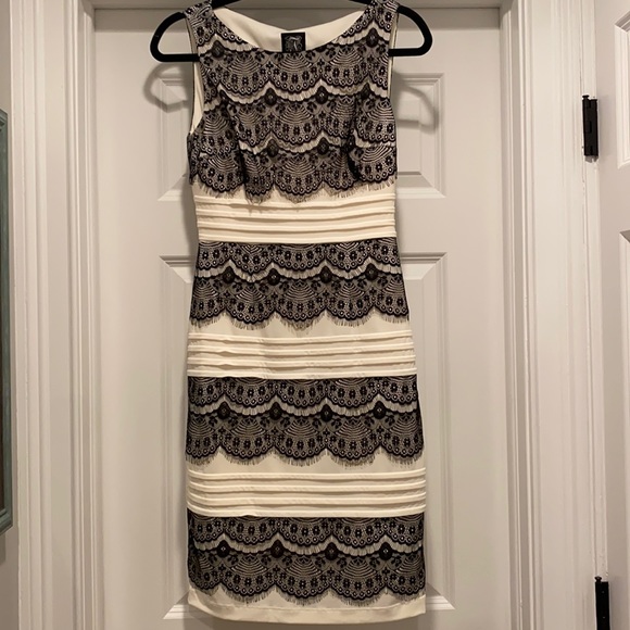 Size 4. Jax. White dress with black lace. Lined. Very flattering. Worn once. - Picture 1 of 4